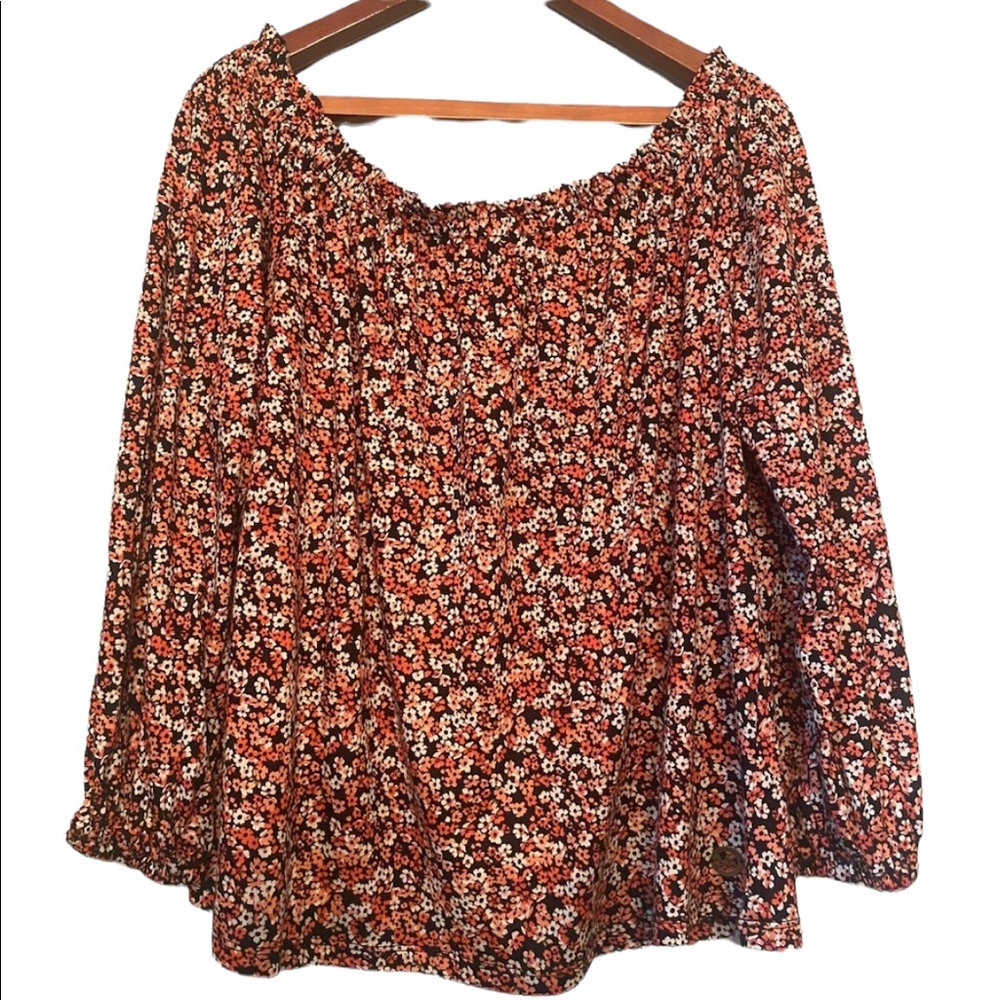 Michael Kors Long Sleeve Off the Shoulder Floral Top